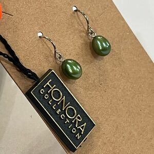 Honora Green Freshwater Pearl Earrings with Silver Hooks